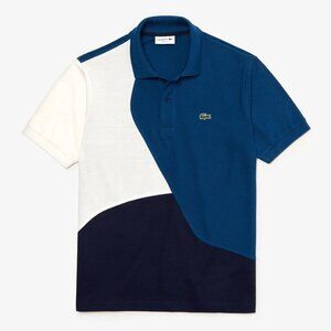Rare - Lacoste men's colorblock blue polo shirt (L)